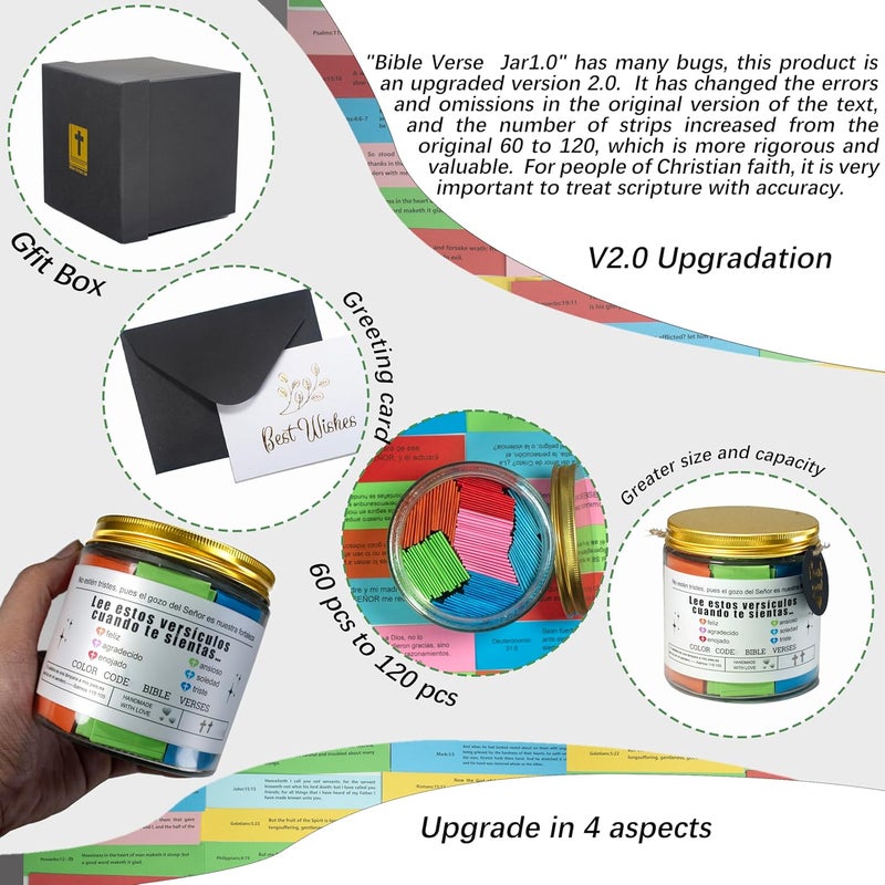 CODINOO Leeme Cuando te Sientas Versículos en Español(120pcs),Frasco de Versículos Bíblicos en Español,Inspirational Bible Verse in Jar Spanish Version,Biblical Gifts in Spanish,Regalos Cristianos para Mujer - Image 3